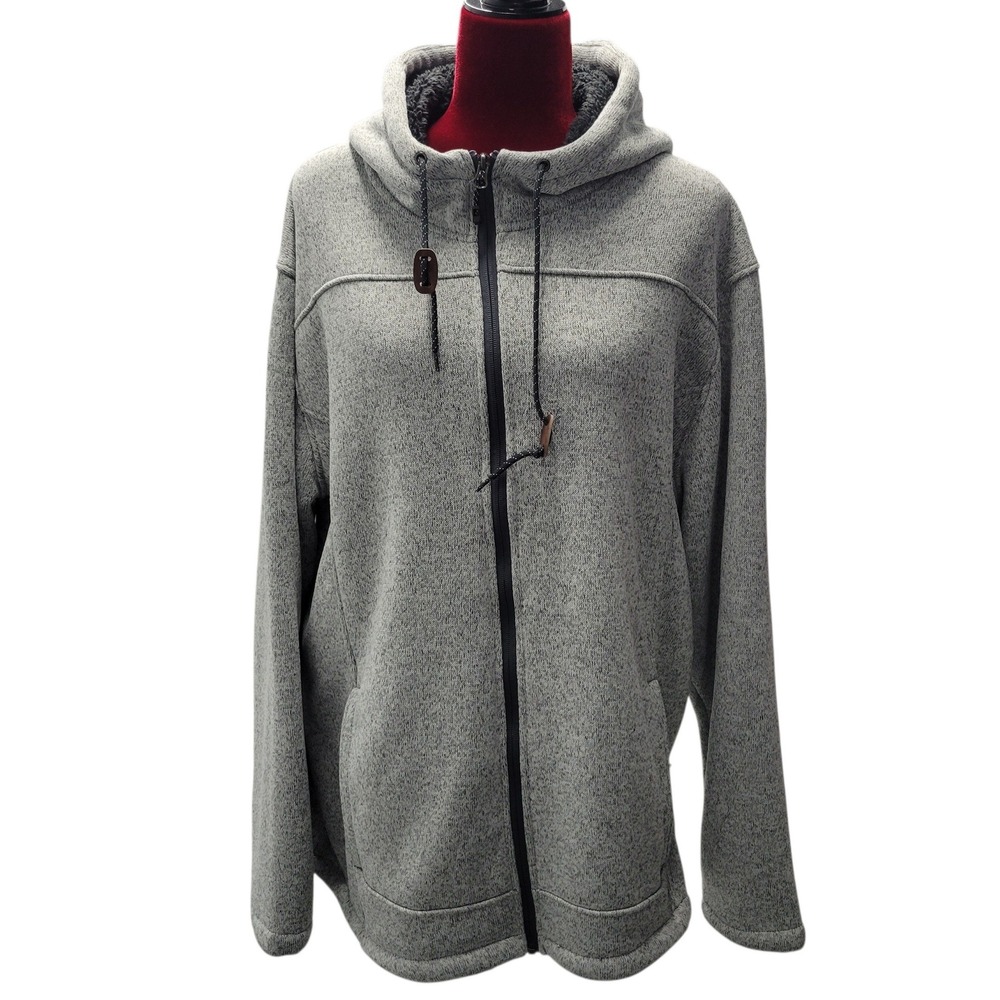Rugged Elements Grey Sherpa Lined Fleece Hoodie Full Zip Jacket F478‎
